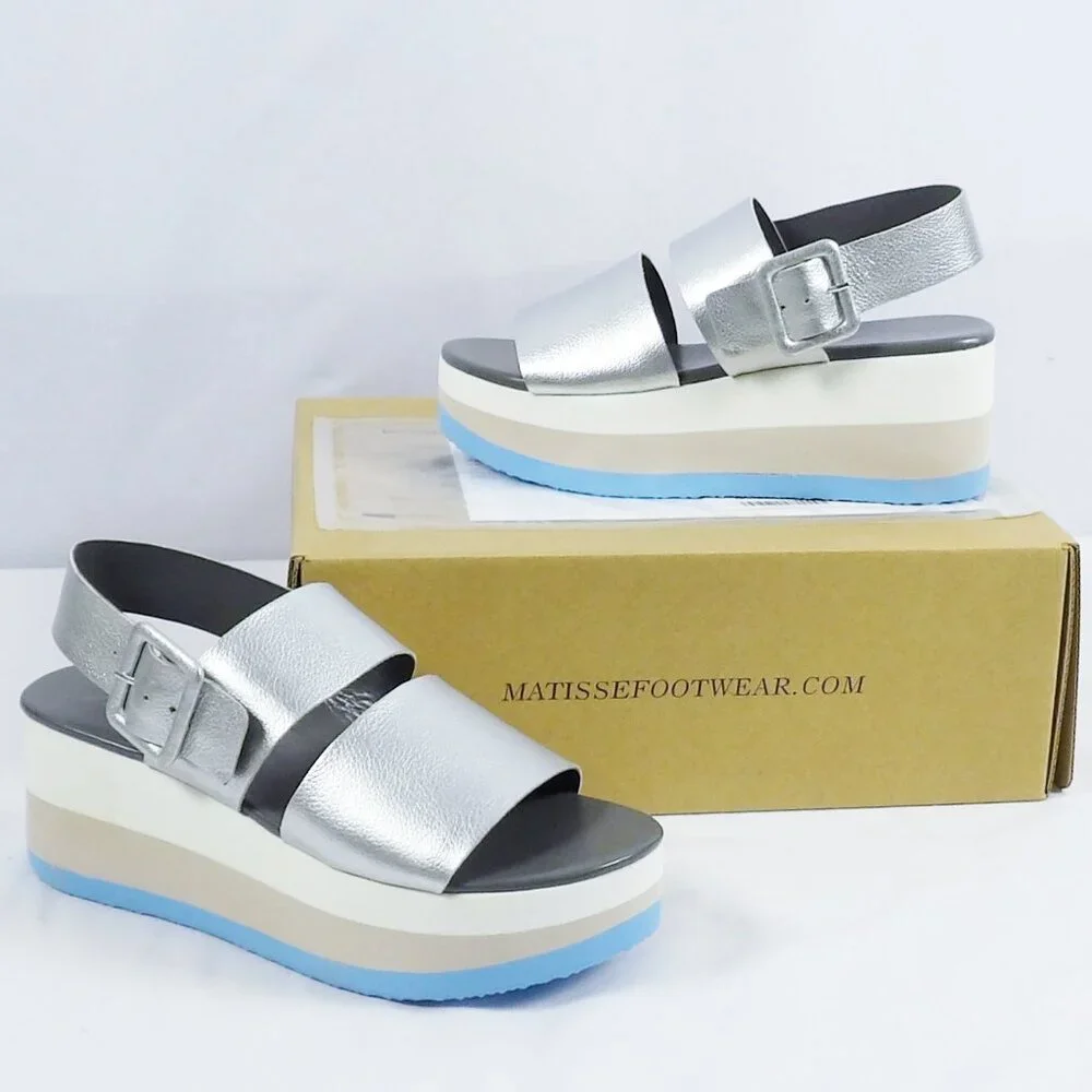 Matisse JAMs Double Strap Platform Sandal Silver New in Box